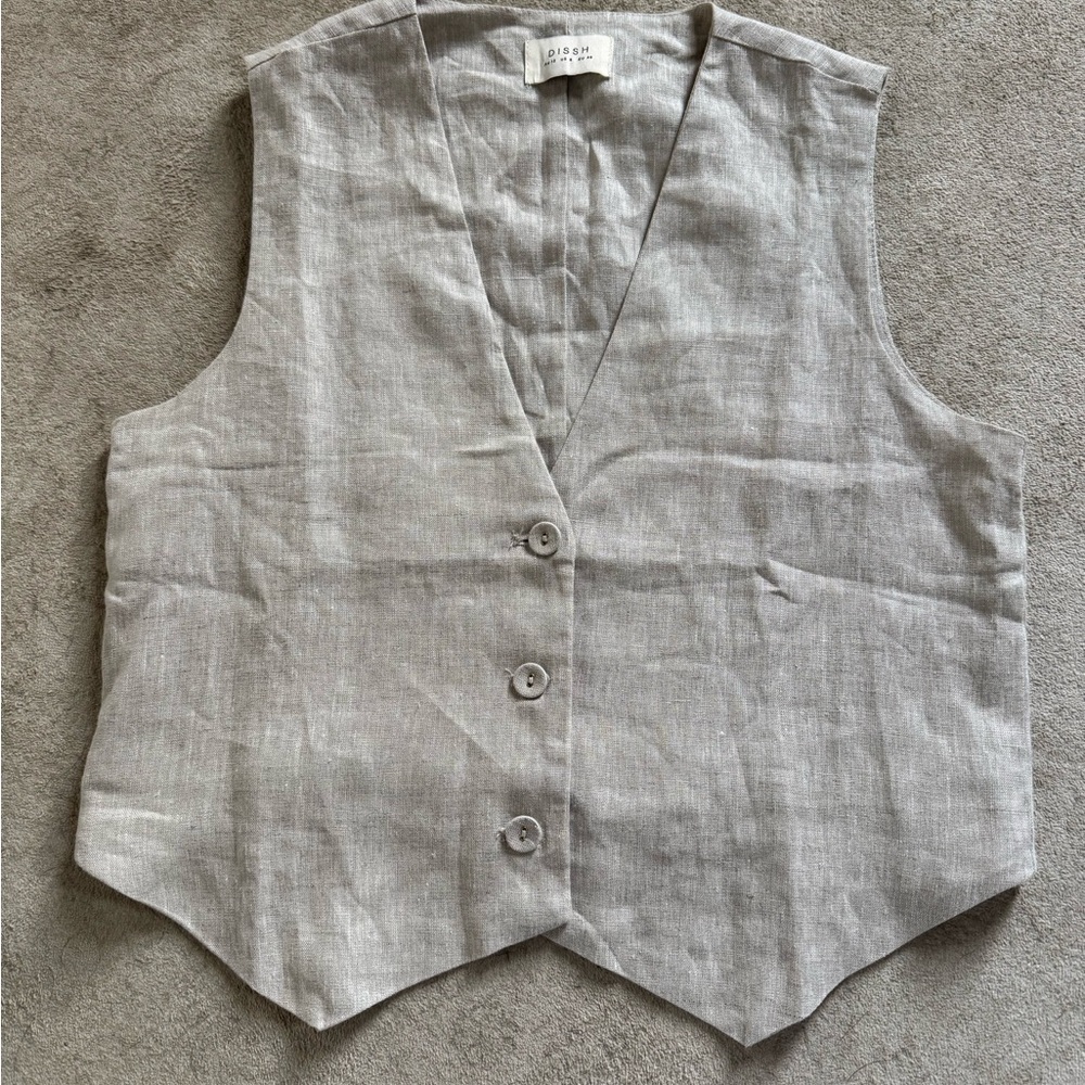 DIISH Linen Button-Up Vest in Light Gray